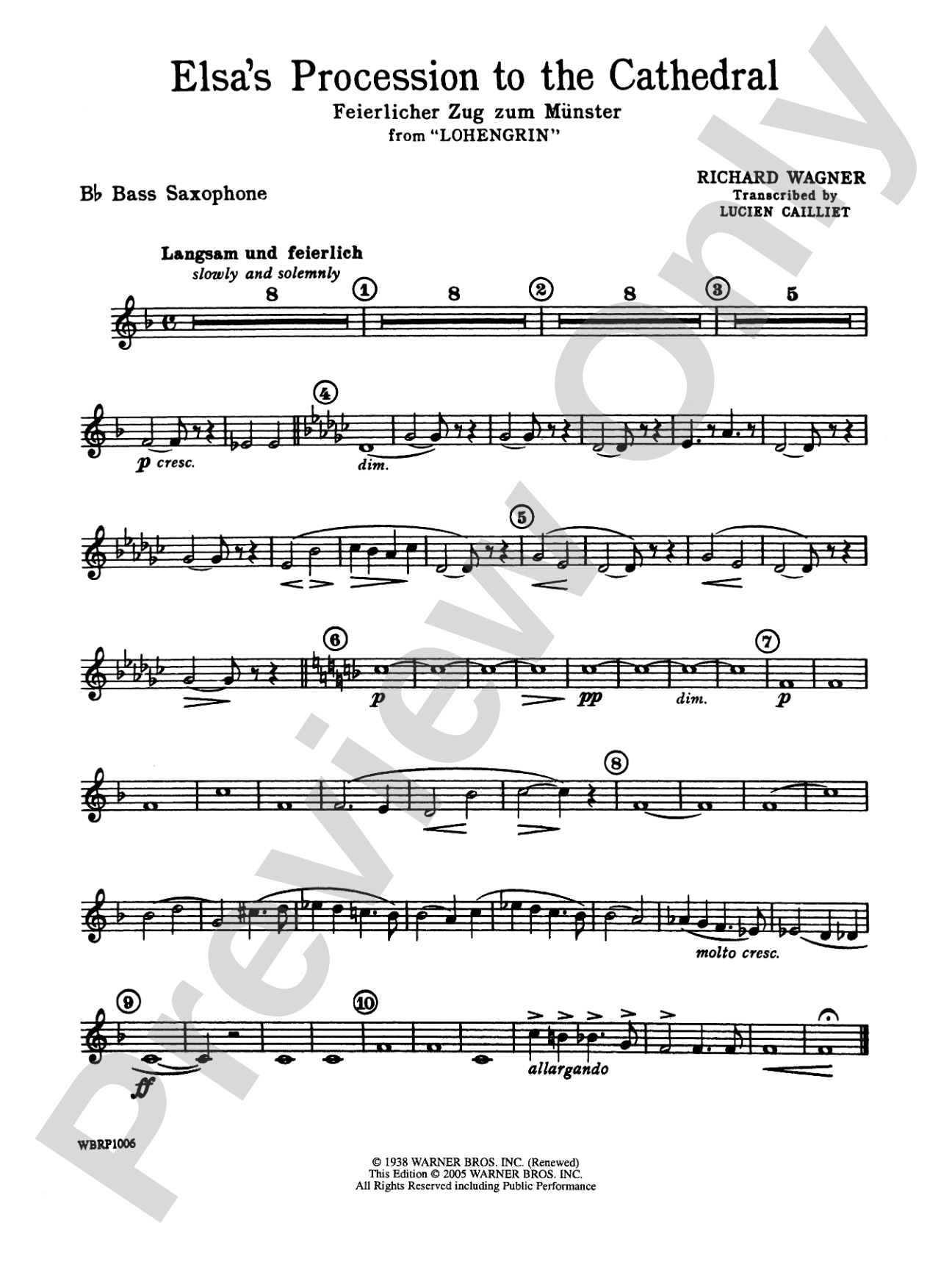Elsa's Procession to the Cathedral: B-flat Bass Saxophone
