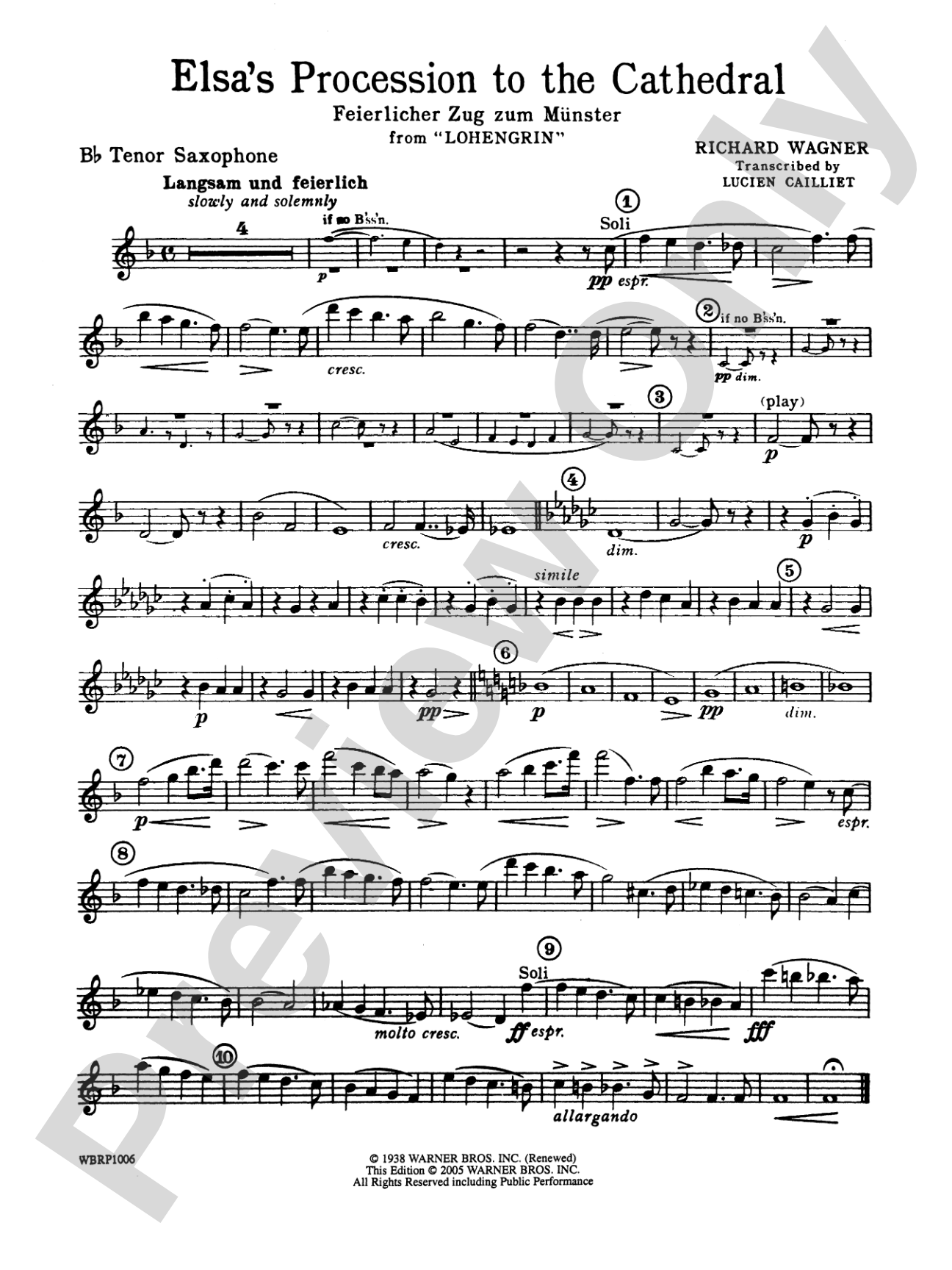 Elsa's Procession to the Cathedral: B-flat Tenor Saxophone