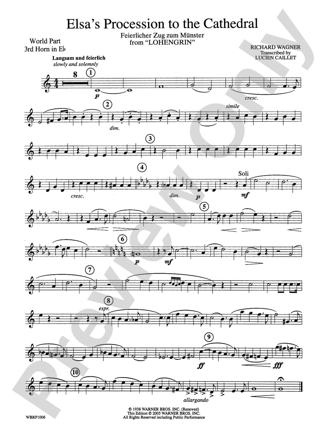 Elsa's Procession to the Cathedral: (wp) 3rd Horn in E-flat