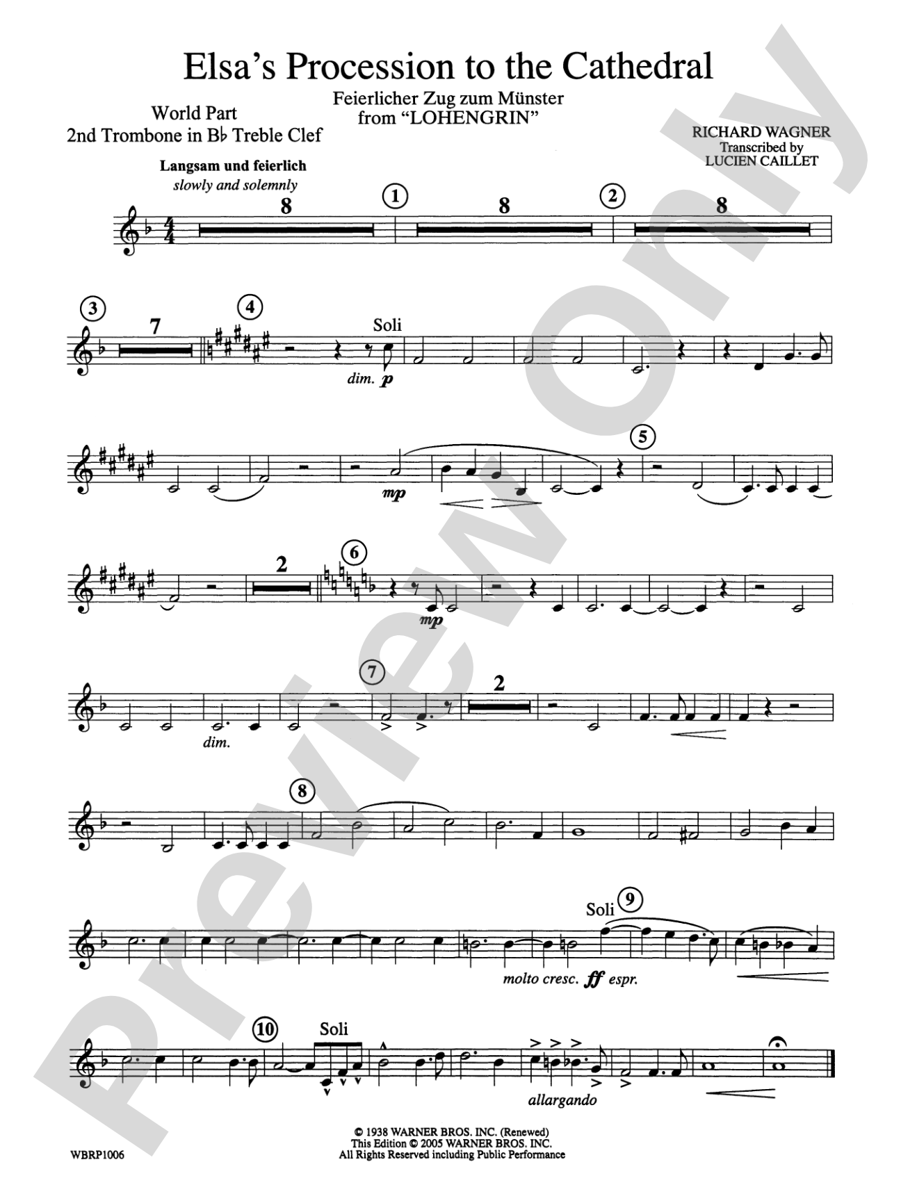 Elsa's Procession to the Cathedral: (wp) 2nd B-flat Trombone T.C.