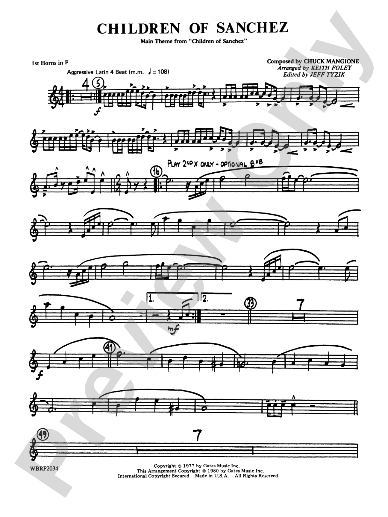 Children of Sanchez: 1st F Horn