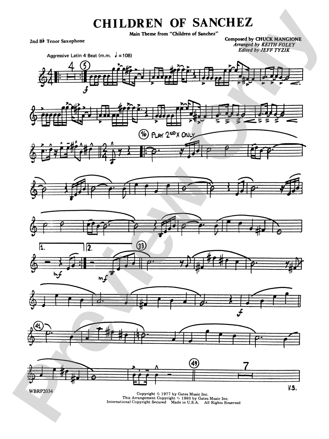 Children of Sanchez: 2nd B-flat Tenor Saxophone
