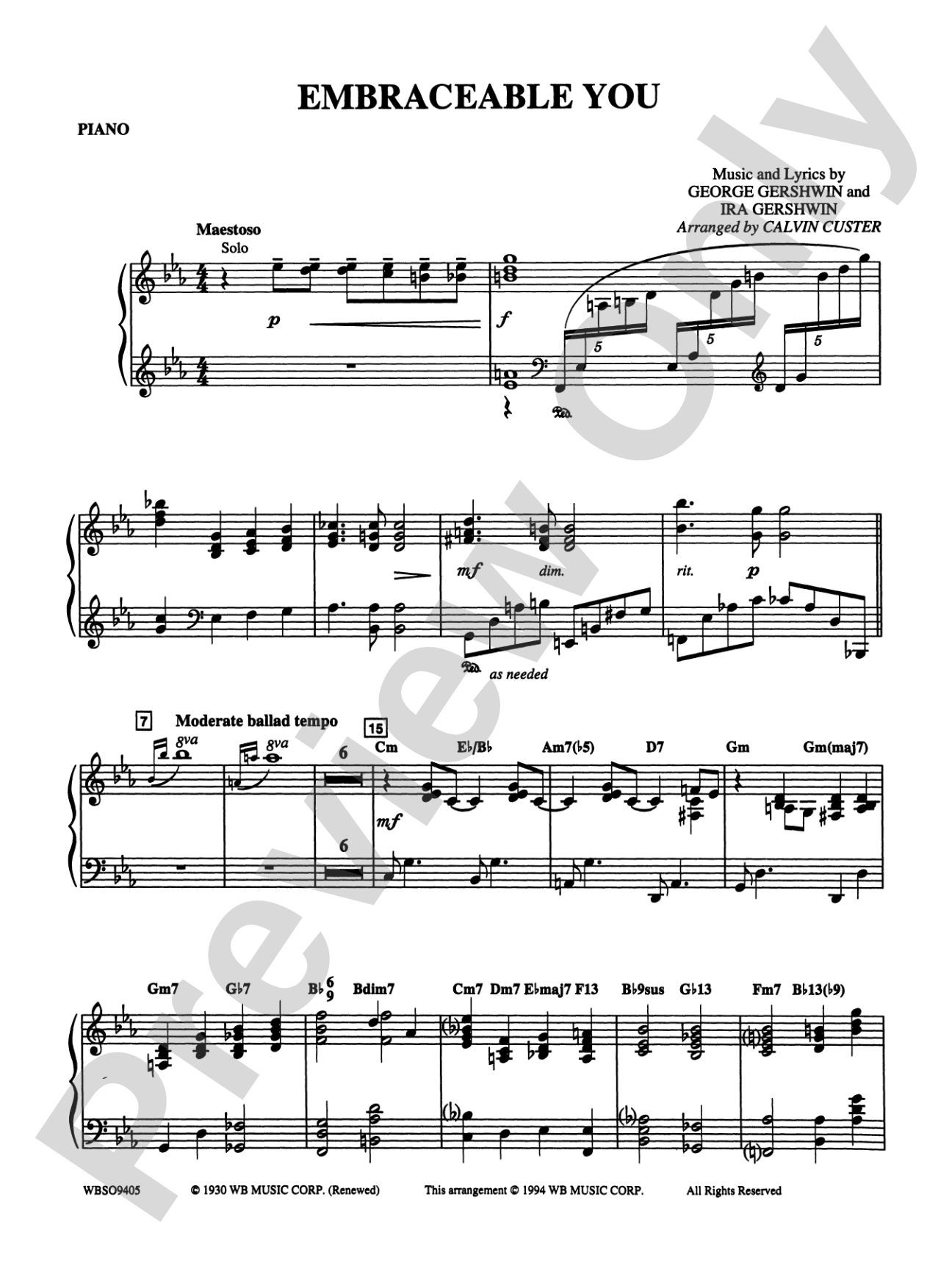Embraceable You (featuring Flugelhorn Solo with Strings): Piano Accompaniment
