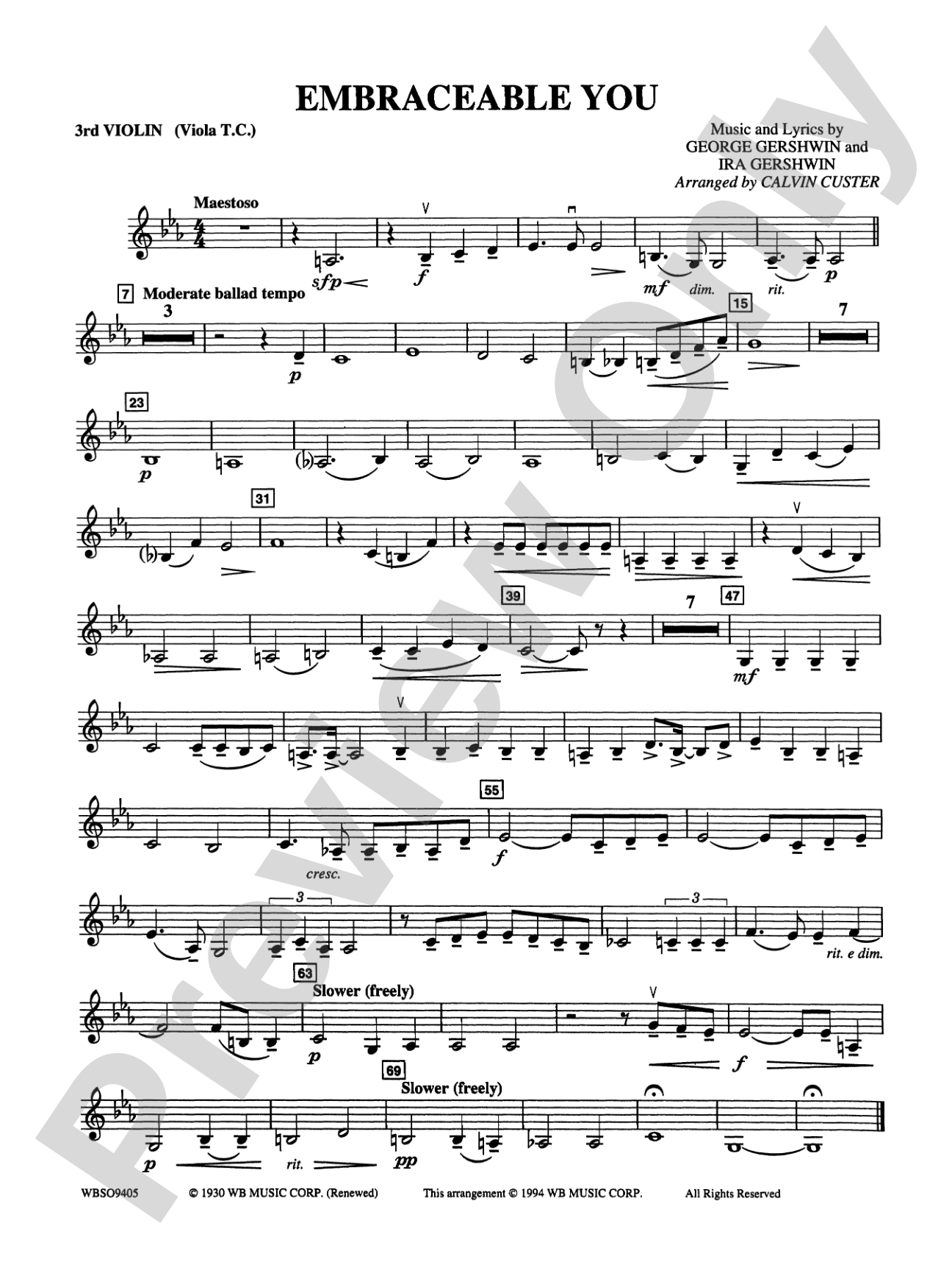 Embraceable You (featuring Flugelhorn Solo with Strings): 3rd Violin (Viola [TC])