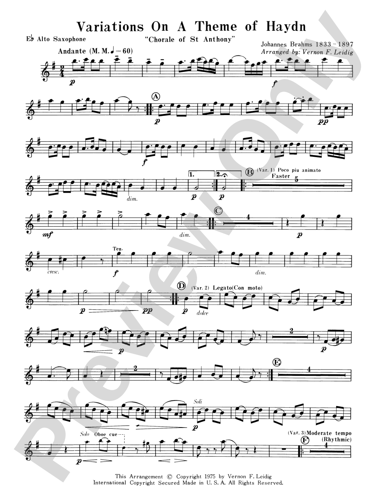 Variations on a Theme of Haydn: E-flat Alto Saxophone
