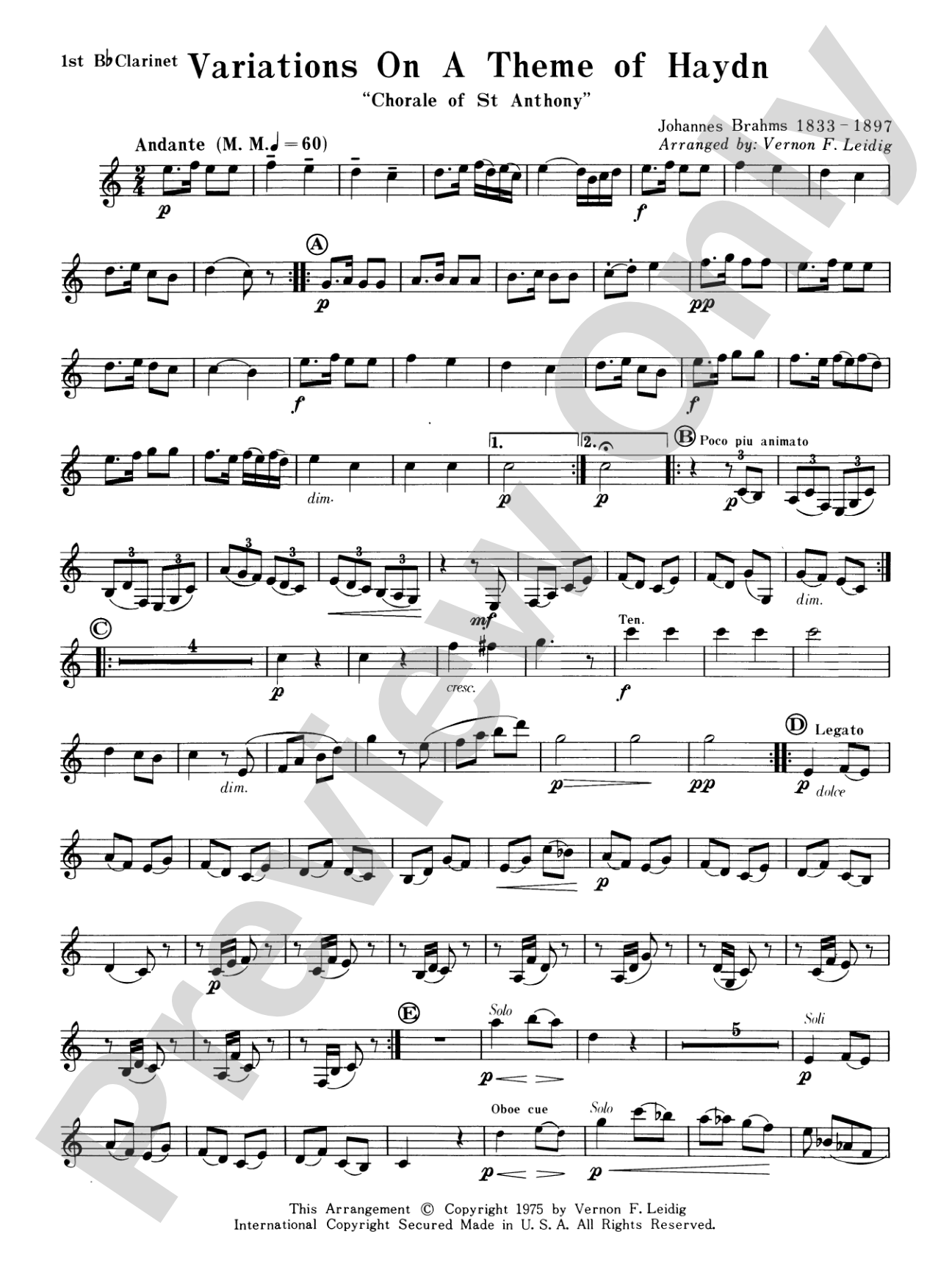 Variations on a Theme of Haydn: 1st B-flat Clarinet