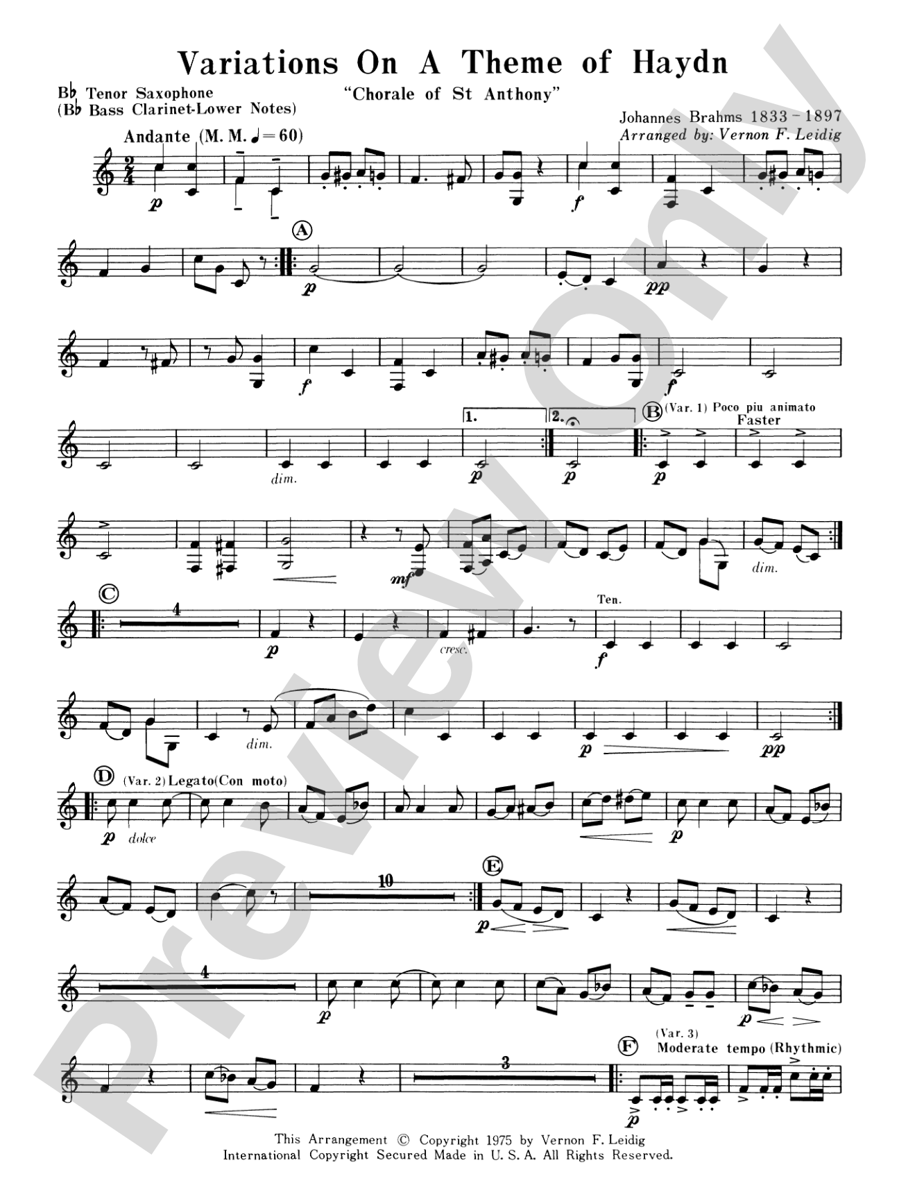 Variations on a Theme of Haydn: B-flat Tenor Saxophone