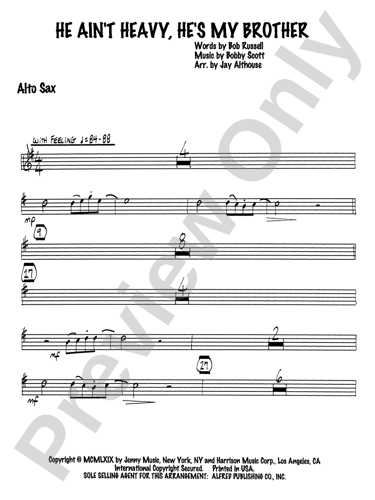 He Ain't Heavy, He's My Brother: E-flat Alto Saxophone: Choral SoundPax