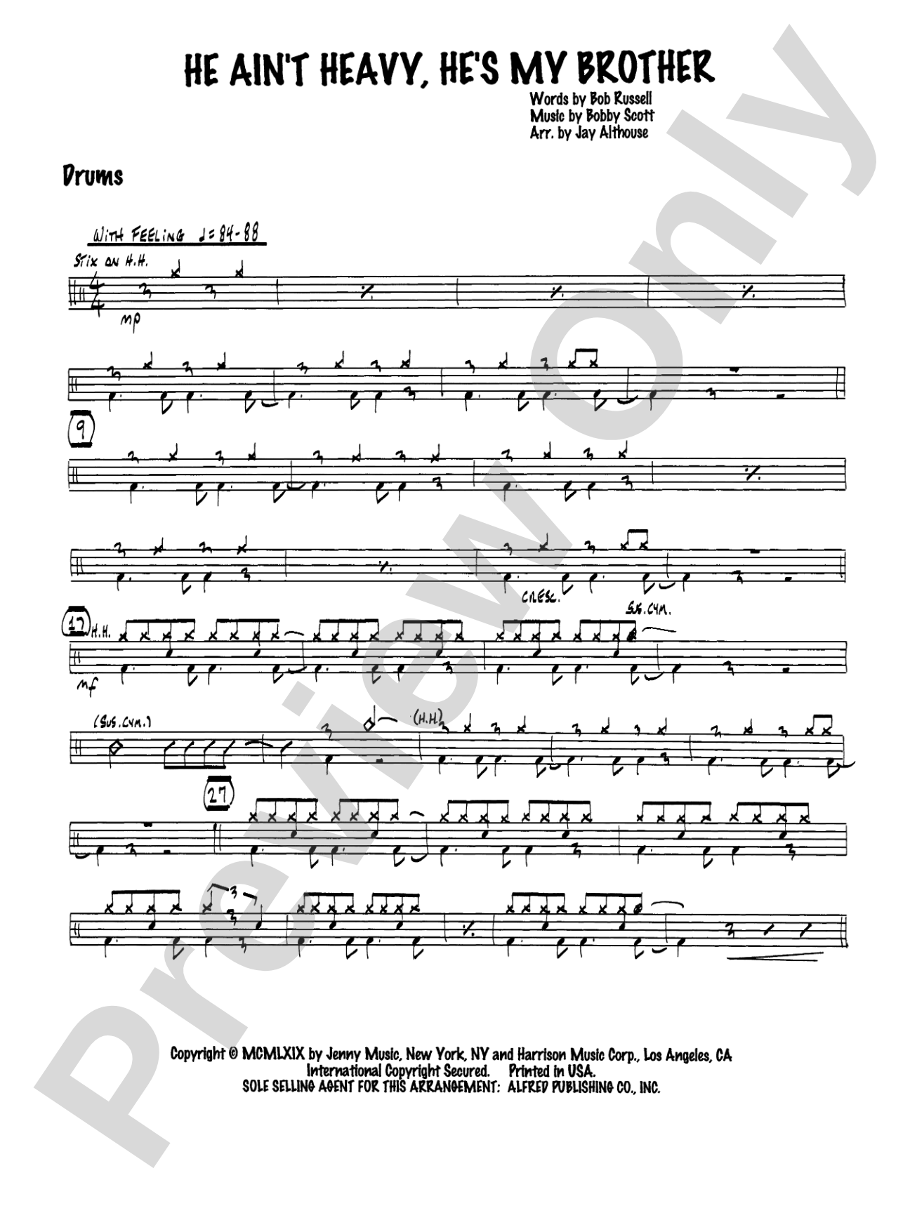 He Ain't Heavy, He's My Brother: Drums: Choral SoundPax