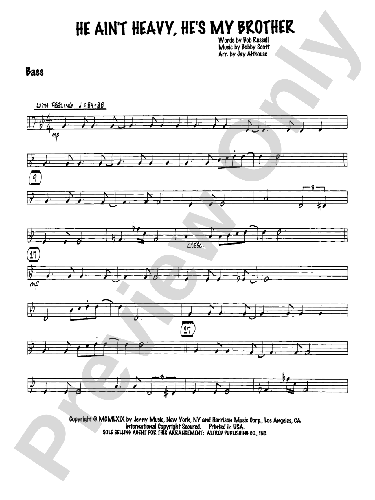 He Ain't Heavy, He's My Brother: String Bass: Choral SoundPax