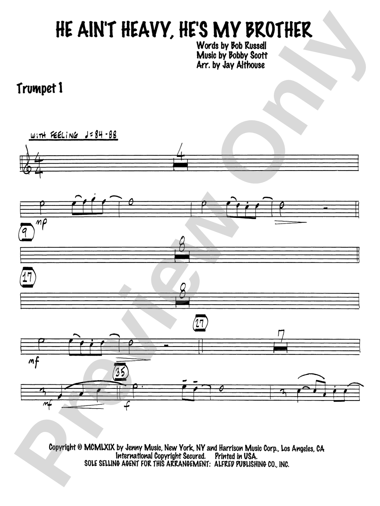 He Ain't Heavy, He's My Brother: 1st B-flat Trumpet: Choral SoundPax