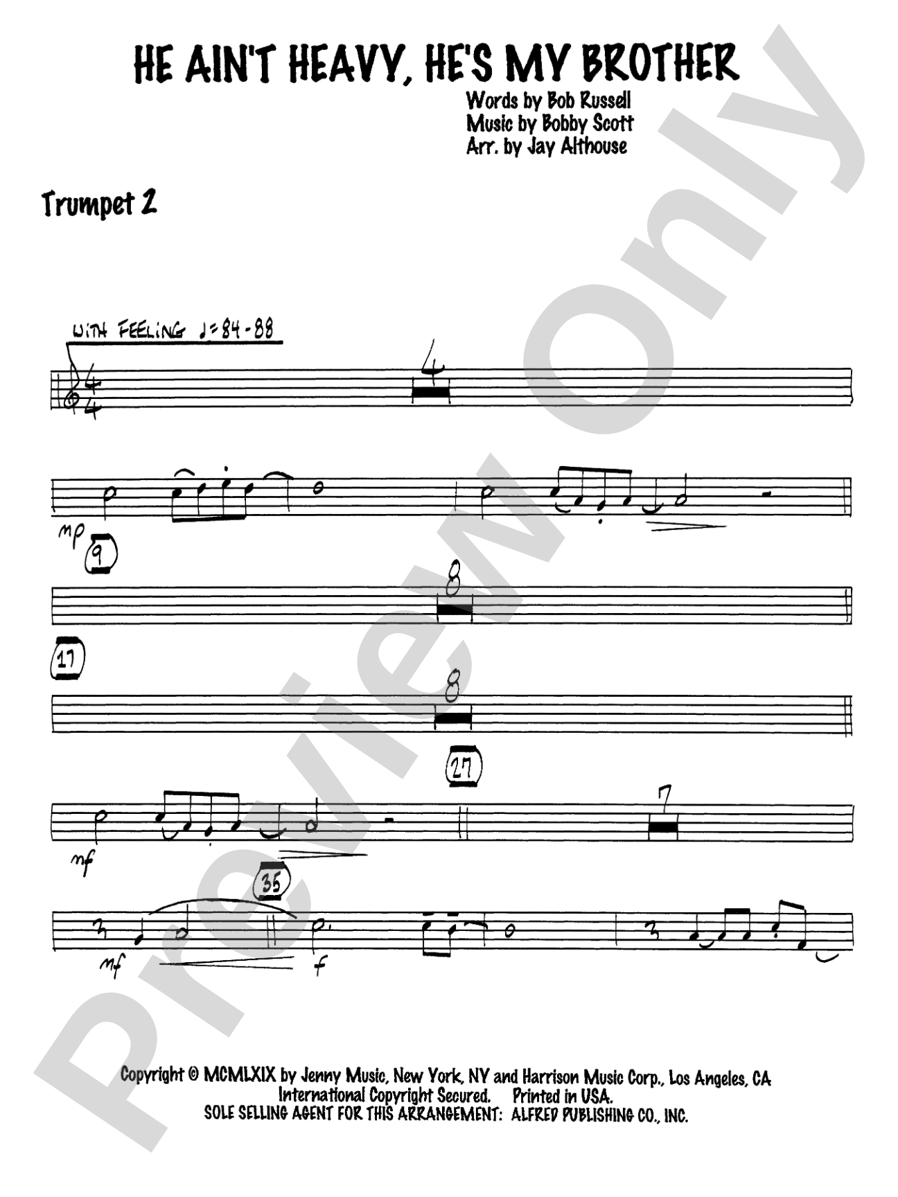 He Ain't Heavy, He's My Brother: 2nd B-flat Trumpet: Choral SoundPax