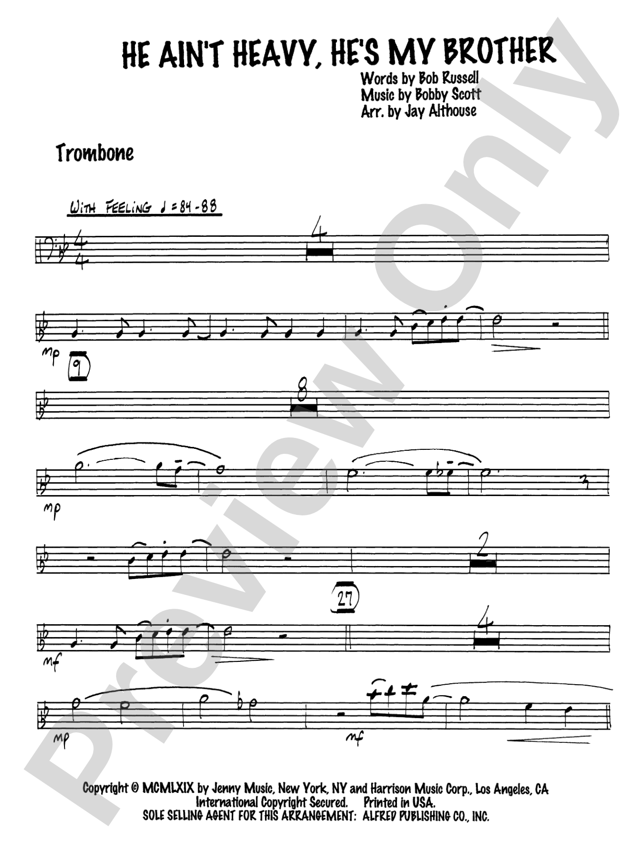 He Ain't Heavy, He's My Brother: 1st Trombone: Choral SoundPax