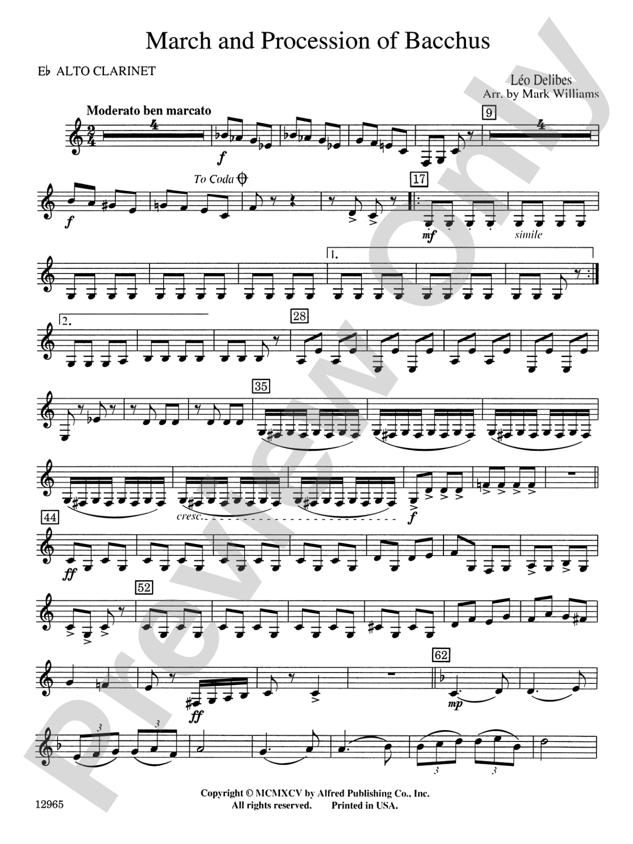 March and Procession of Bacchus: E-flat Alto Clarinet