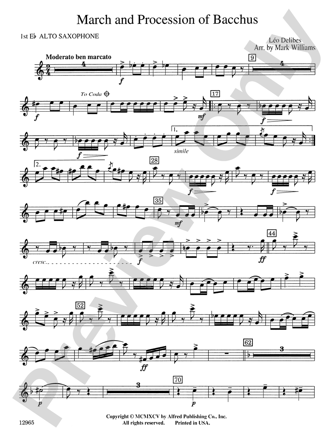 March and Procession of Bacchus: E-flat Alto Saxophone