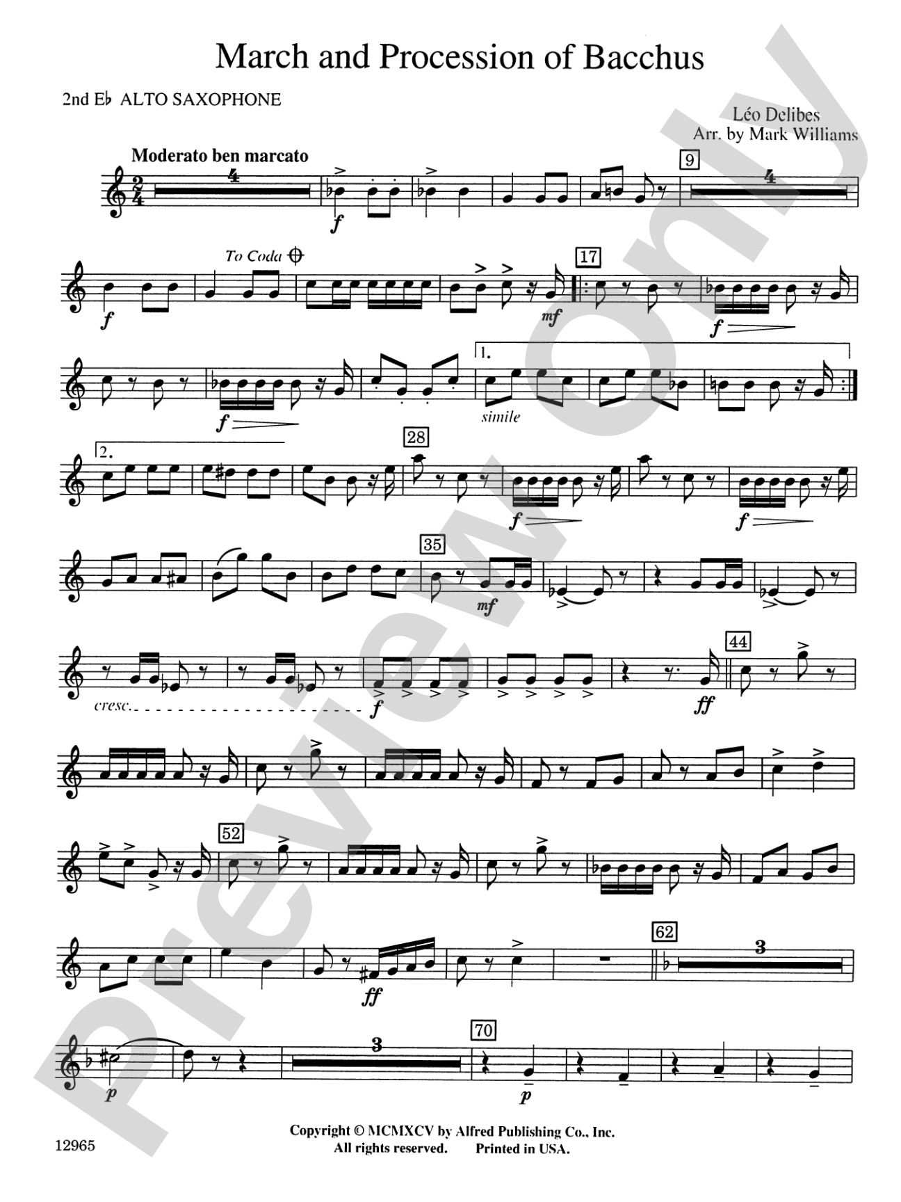 March and Procession of Bacchus: 2nd E-flat Alto Saxophone