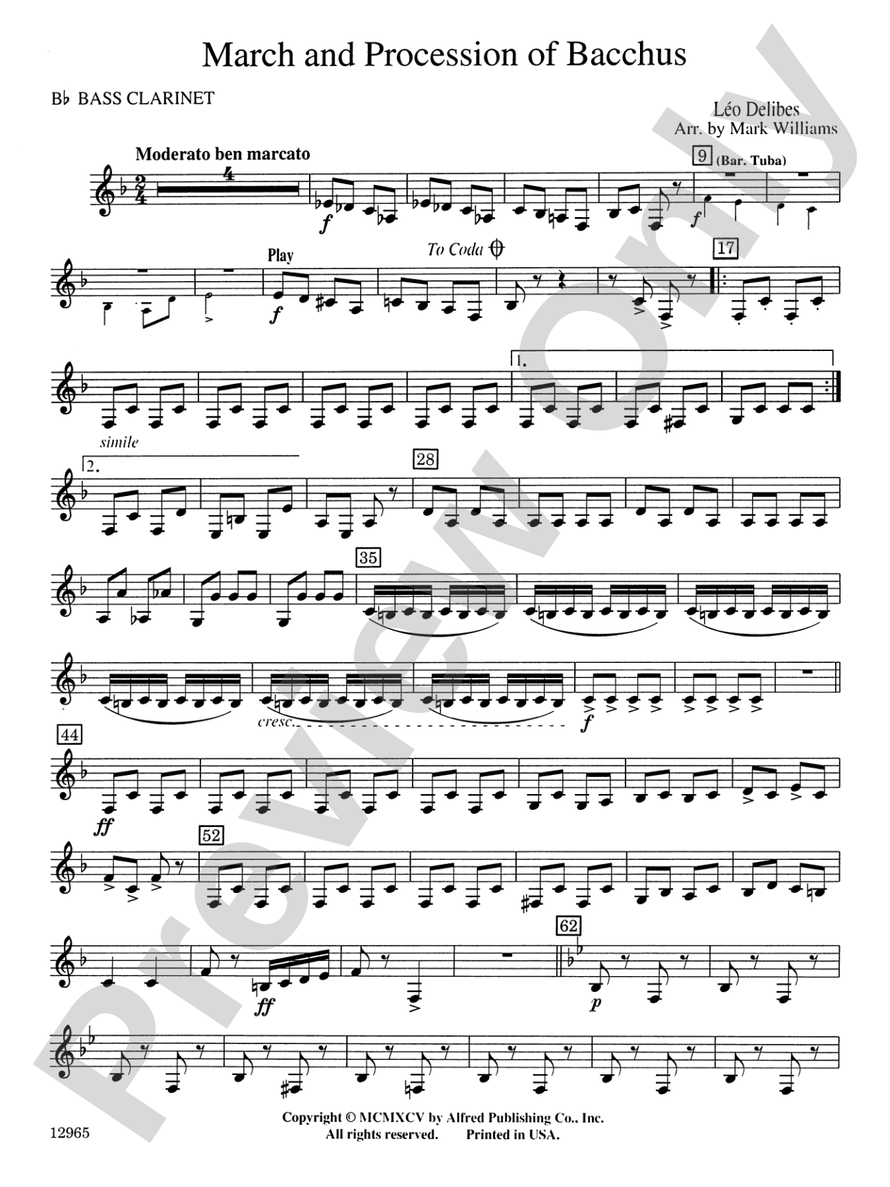 March and Procession of Bacchus: B-flat Bass Clarinet