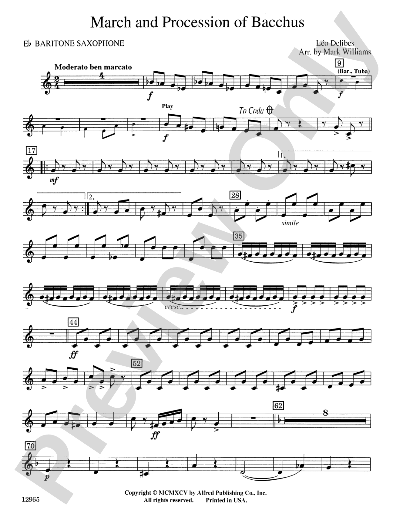 March and Procession of Bacchus: E-flat Baritone Saxophone