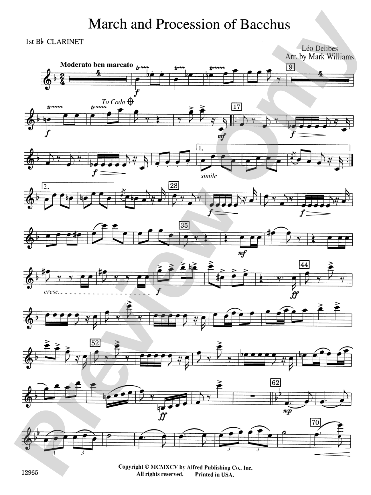 March and Procession of Bacchus: 1st B-flat Clarinet