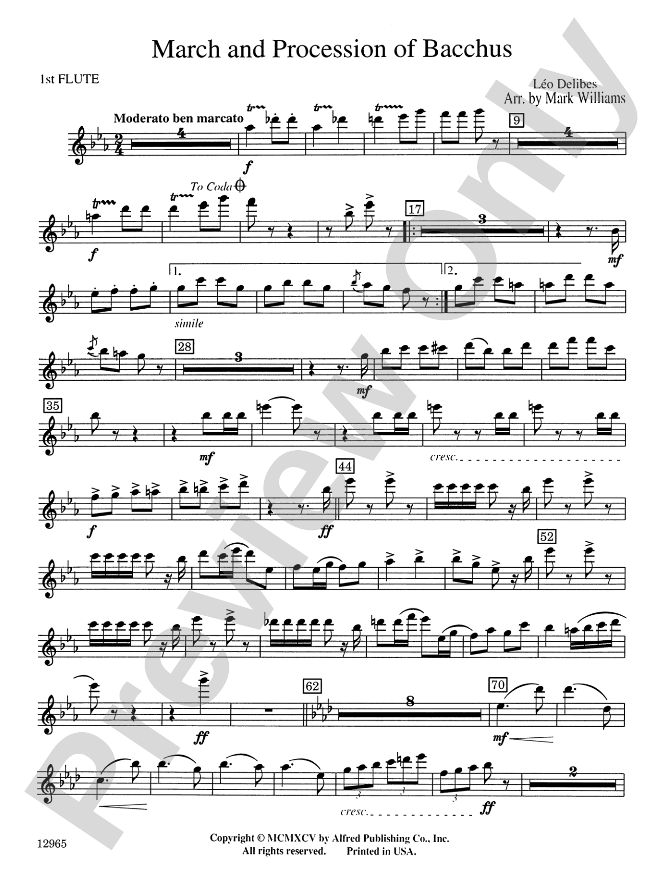 March and Procession of Bacchus: Flute