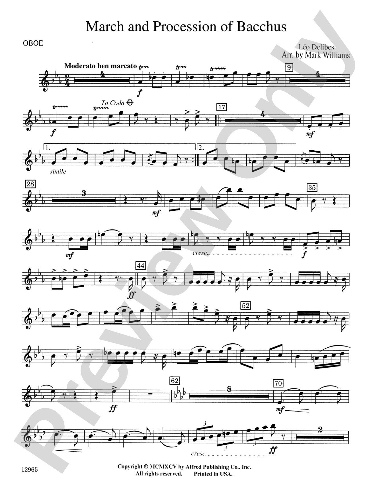March and Procession of Bacchus: Oboe