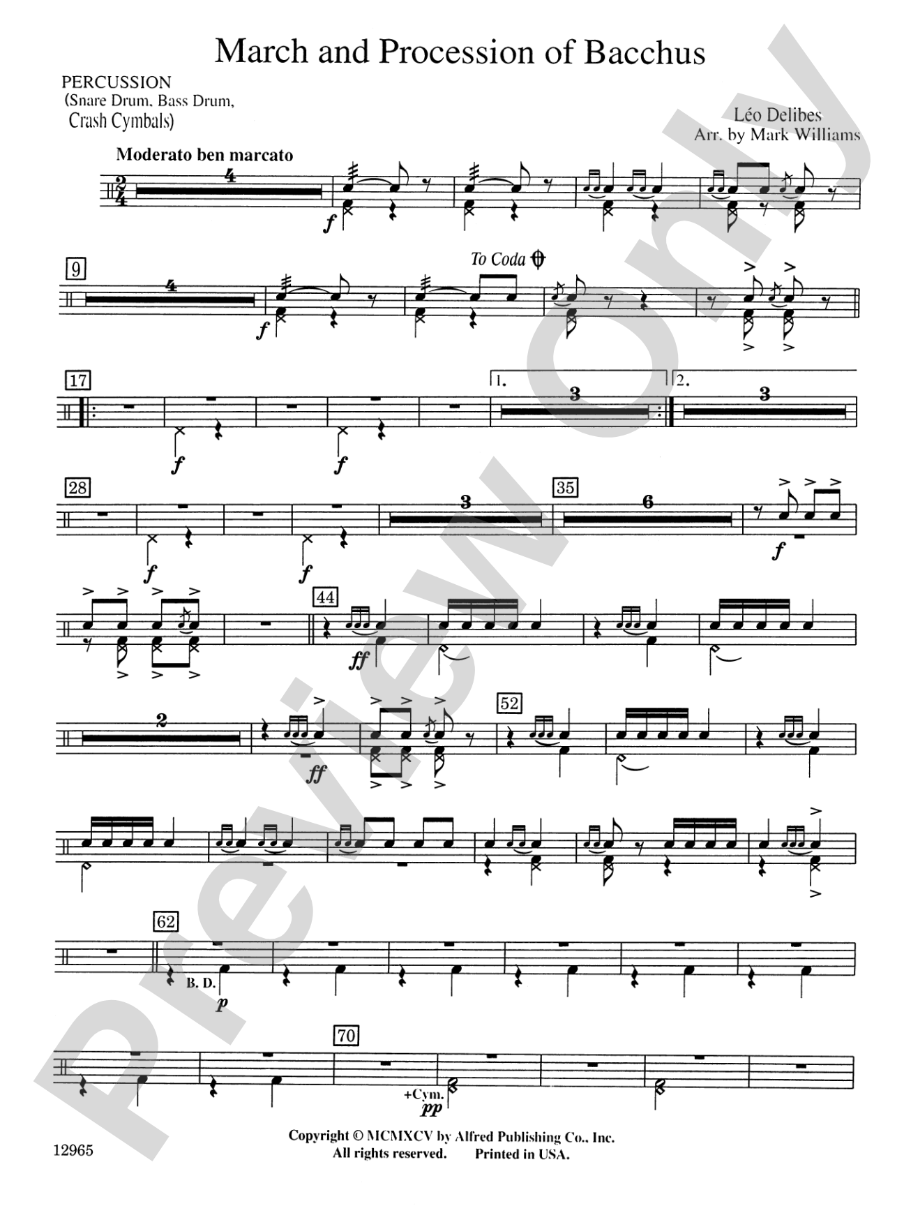 March and Procession of Bacchus: 1st Percussion