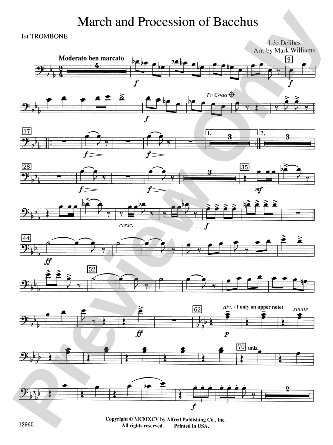 March and Procession of Bacchus: 1st Trombone