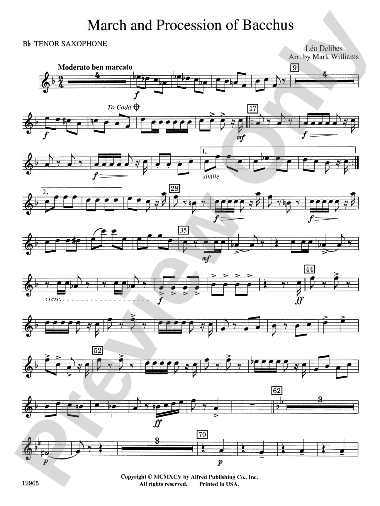March and Procession of Bacchus: B-flat Tenor Saxophone