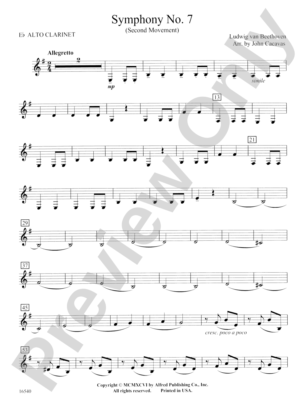 Symphony No. 7 (Second Movement): E-flat Alto Clarinet