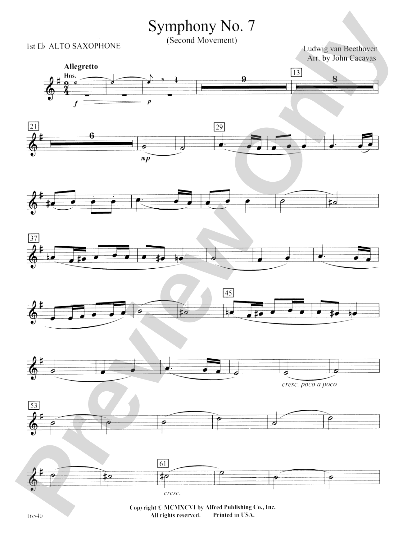 Symphony No. 7 (Second Movement): E-flat Alto Saxophone
