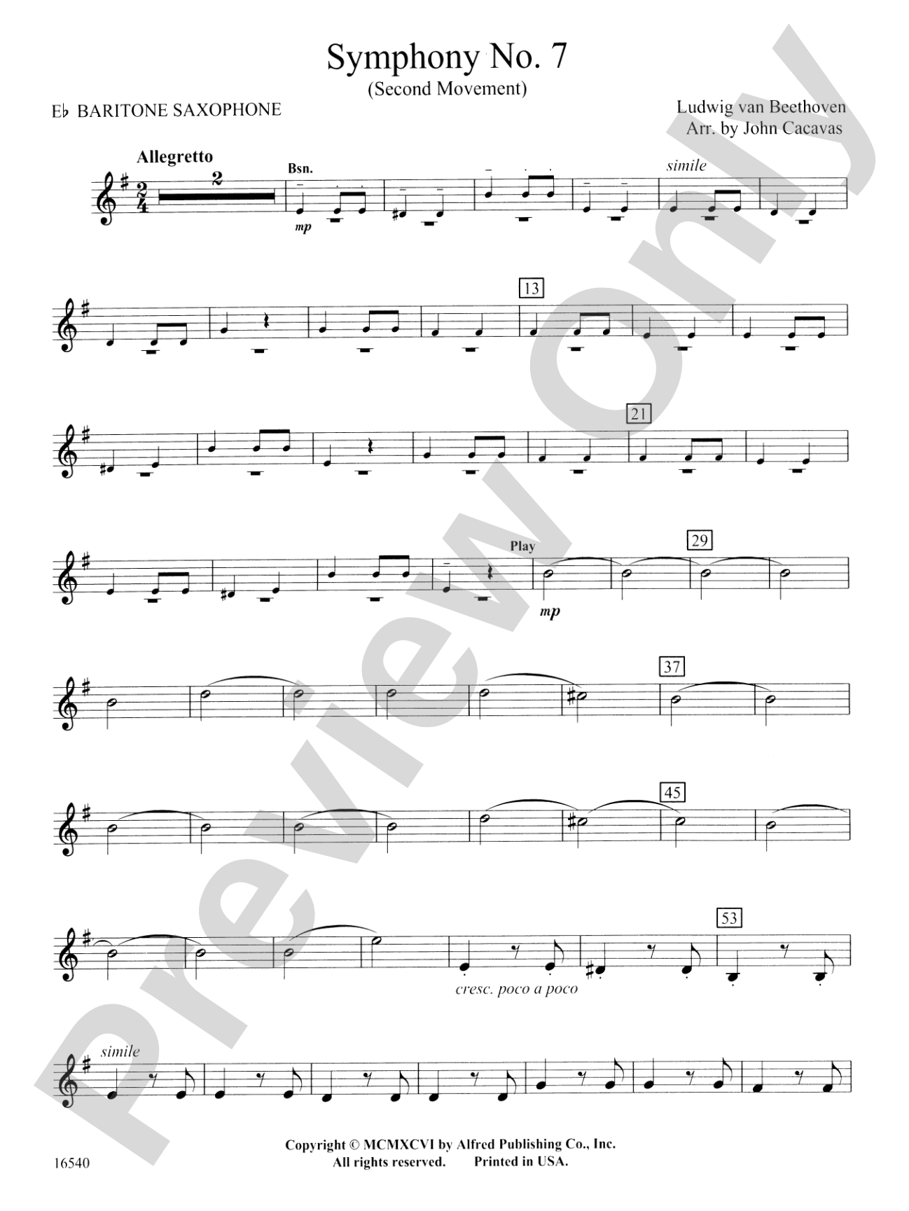 Symphony No. 7 (Second Movement): E-flat Baritone Saxophone