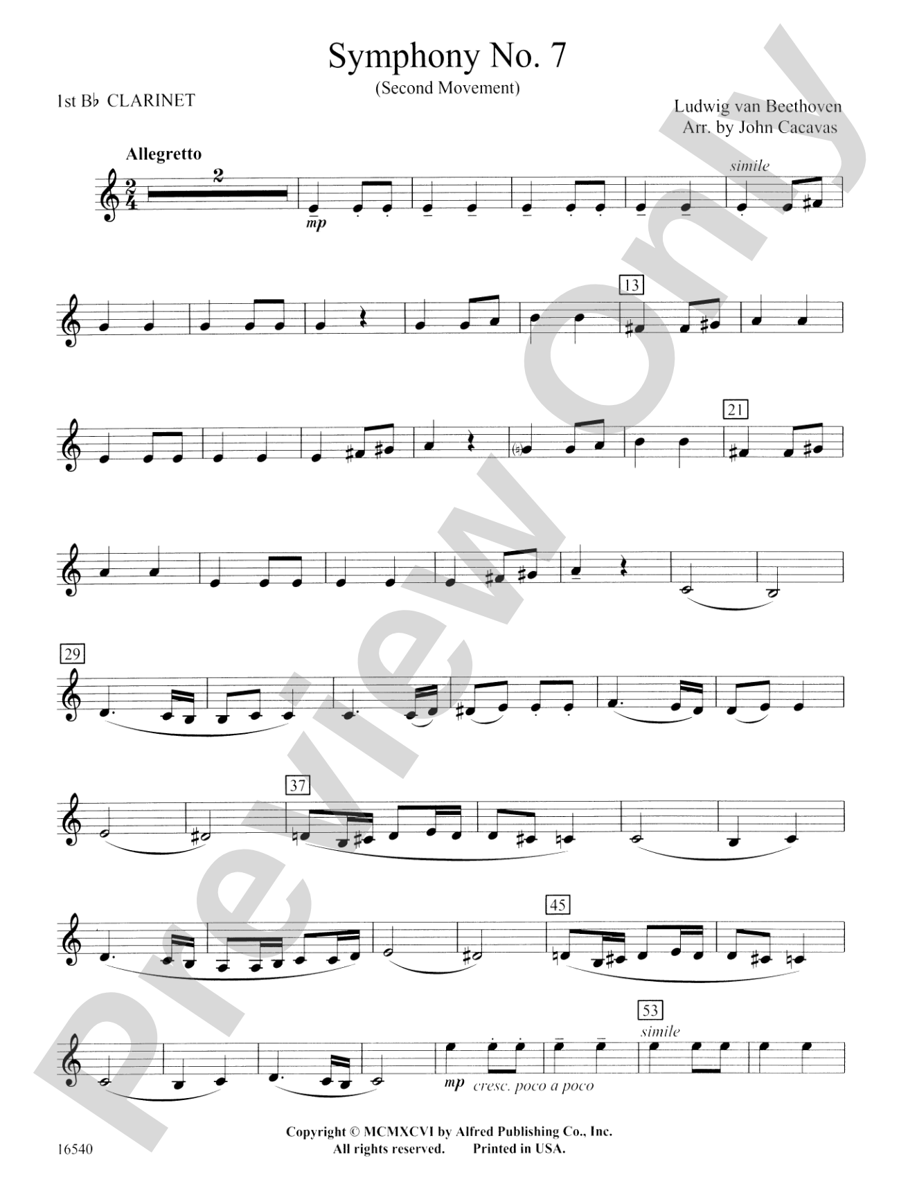Symphony No. 7 (Second Movement): 1st B-flat Clarinet