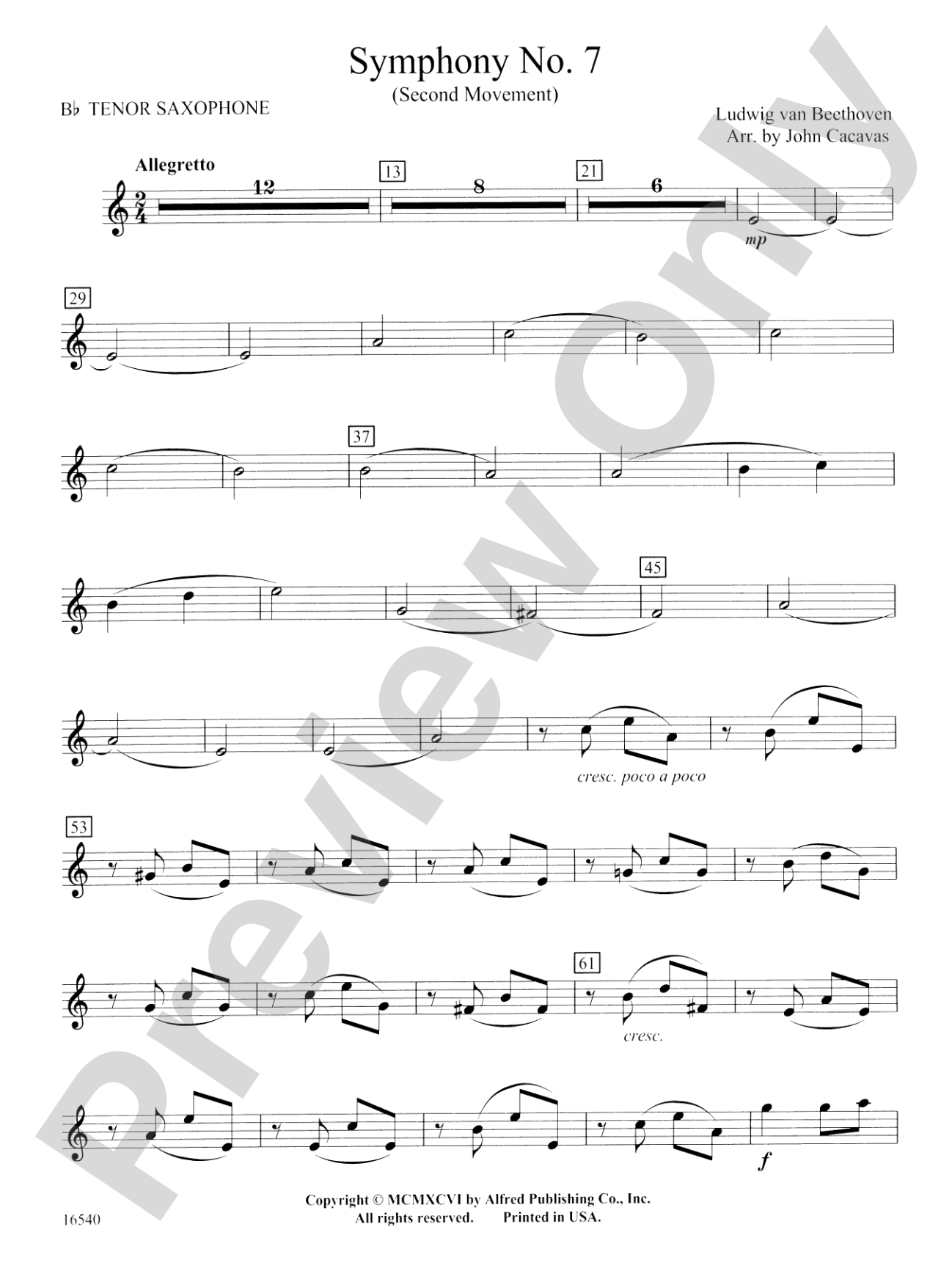 Symphony No. 7 (Second Movement): B-flat Tenor Saxophone