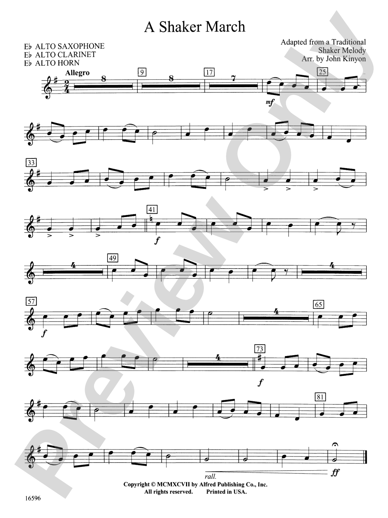 A Shaker March: E-flat Alto Saxophone