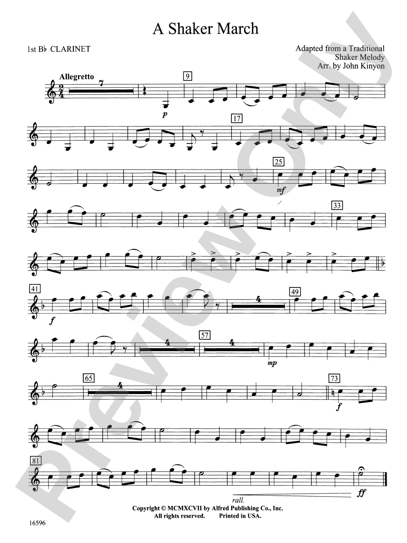 A Shaker March: 1st B-flat Clarinet