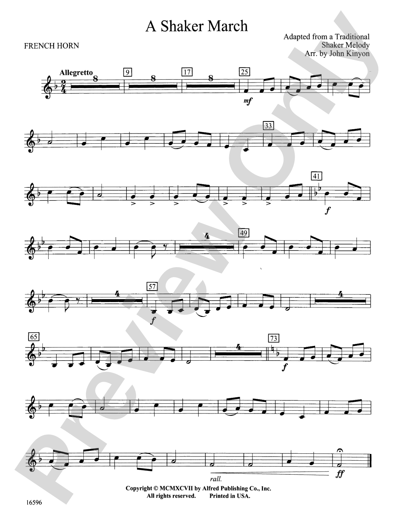A Shaker March: 1st F Horn