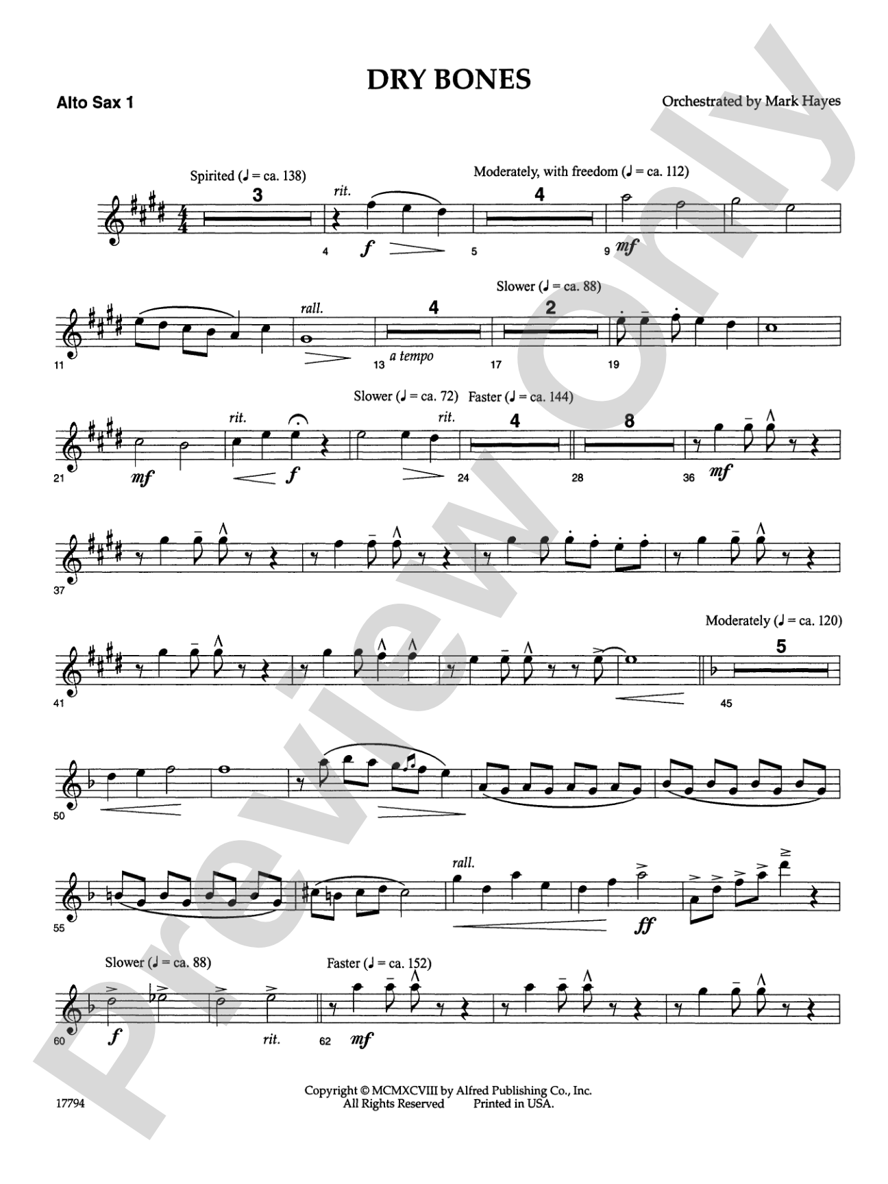 Dry Bones: E-flat Alto Saxophone: Choral SoundPax
