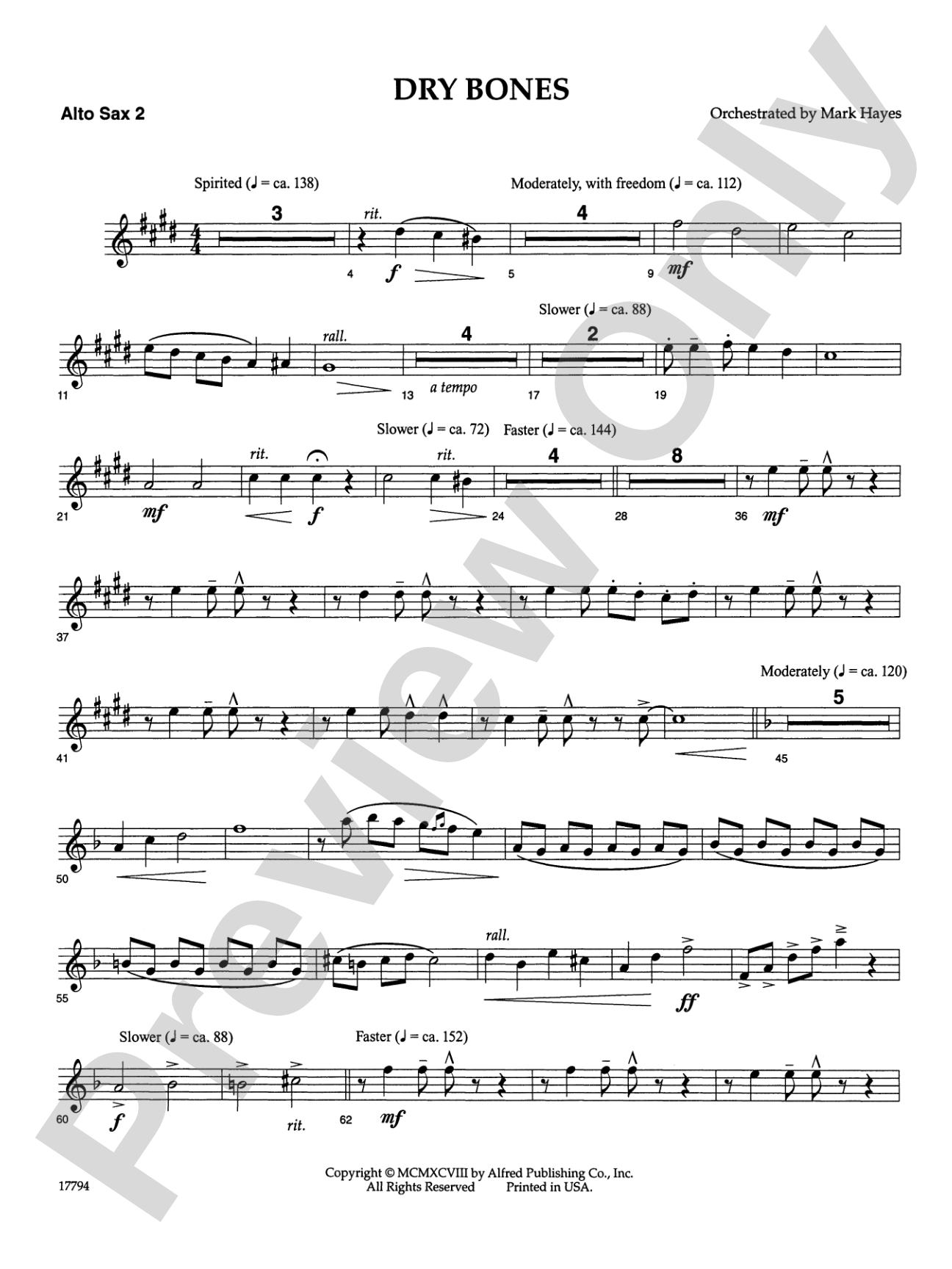 Dry Bones: 2nd E-flat Alto Saxophone: Choral SoundPax