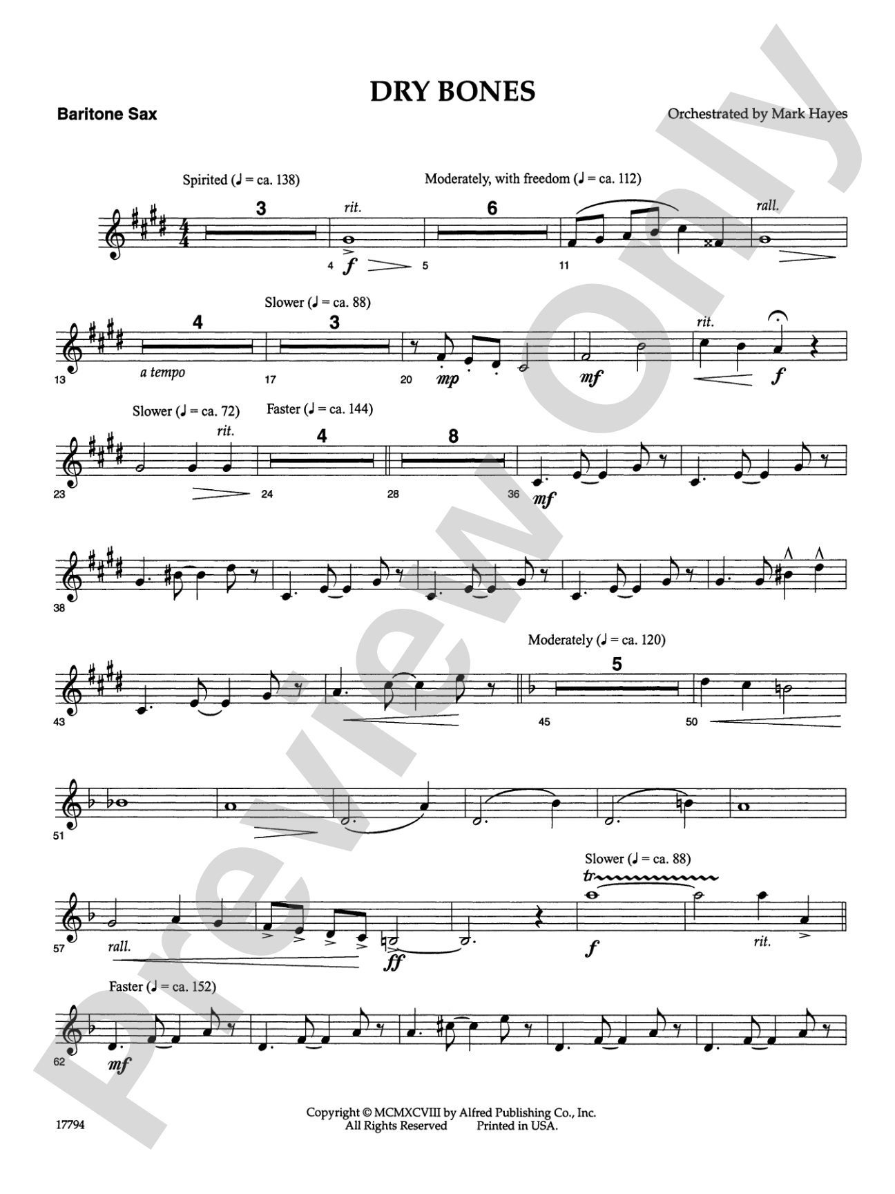 Dry Bones: E-flat Baritone Saxophone: Choral SoundPax