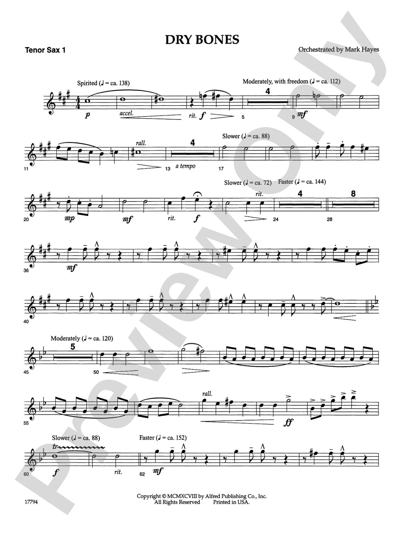 Dry Bones: B-flat Tenor Saxophone: Choral SoundPax