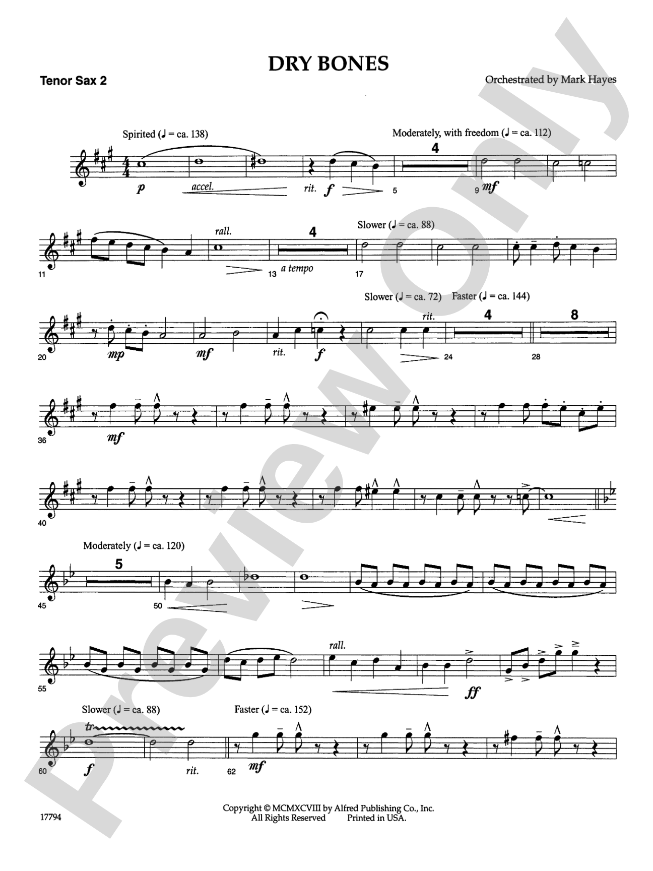 Dry Bones: 2nd B-flat Tenor Saxophone: Choral SoundPax