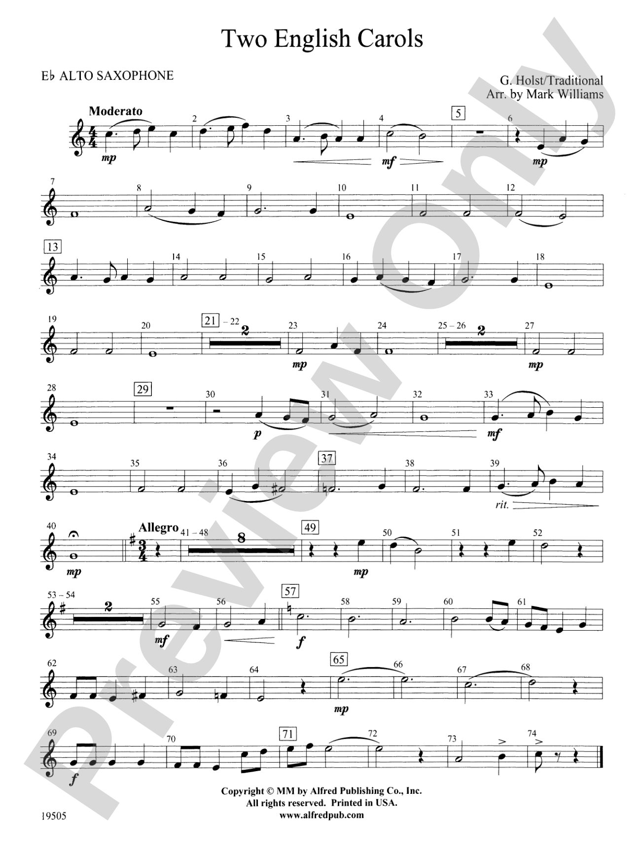Two English Carols: E-flat Alto Saxophone
