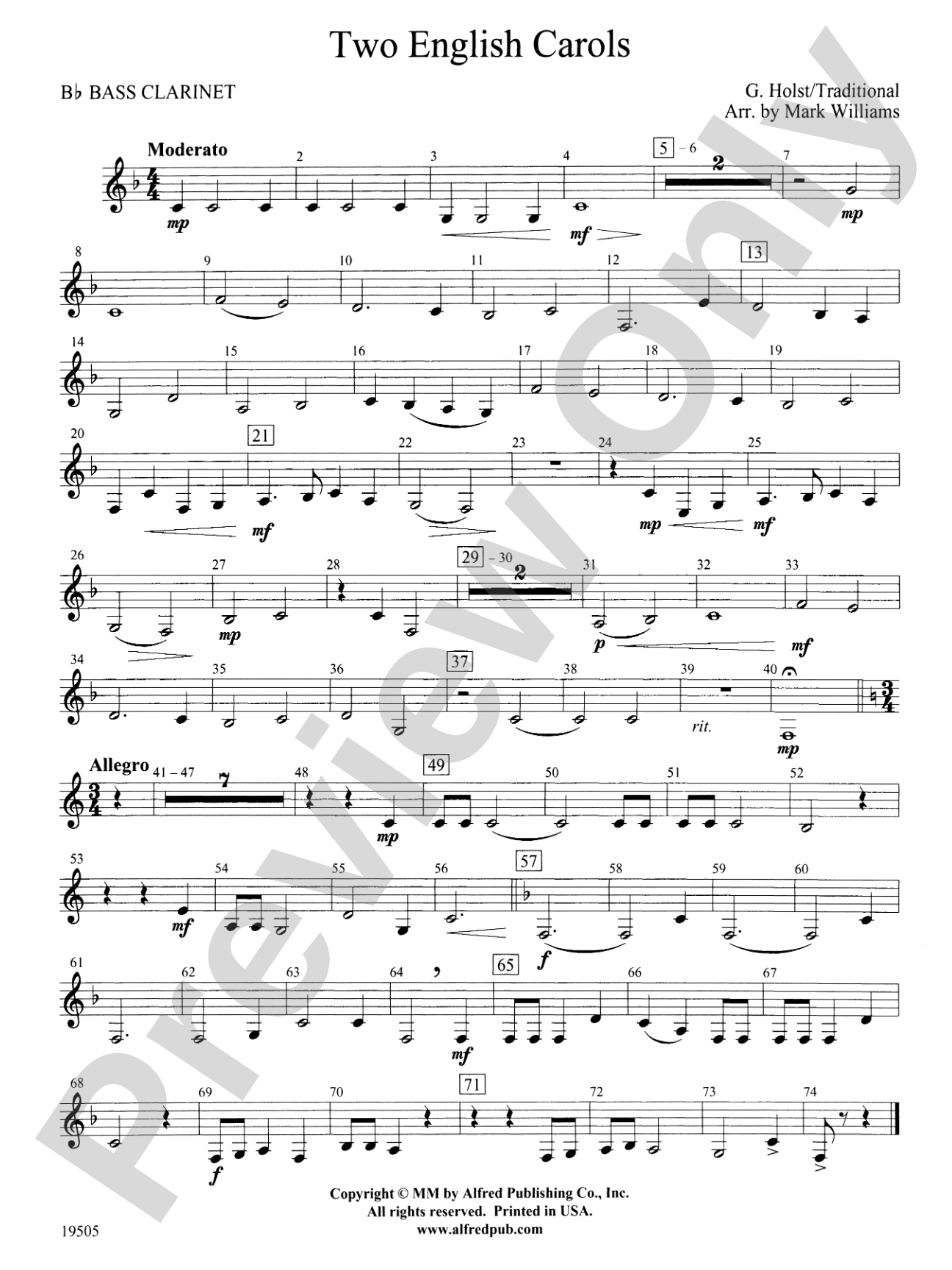 Two English Carols: B-flat Bass Clarinet
