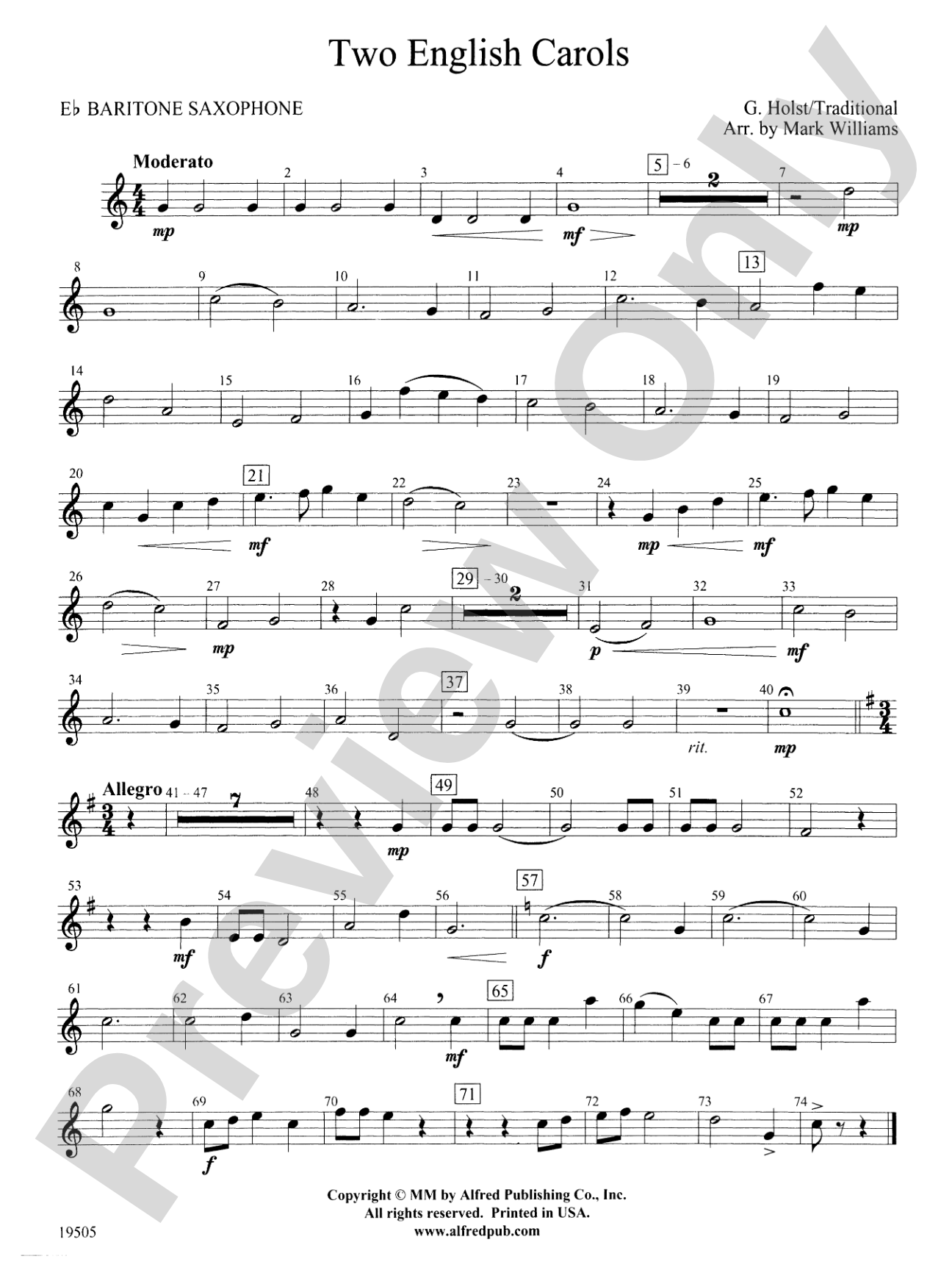 Two English Carols: E-flat Baritone Saxophone