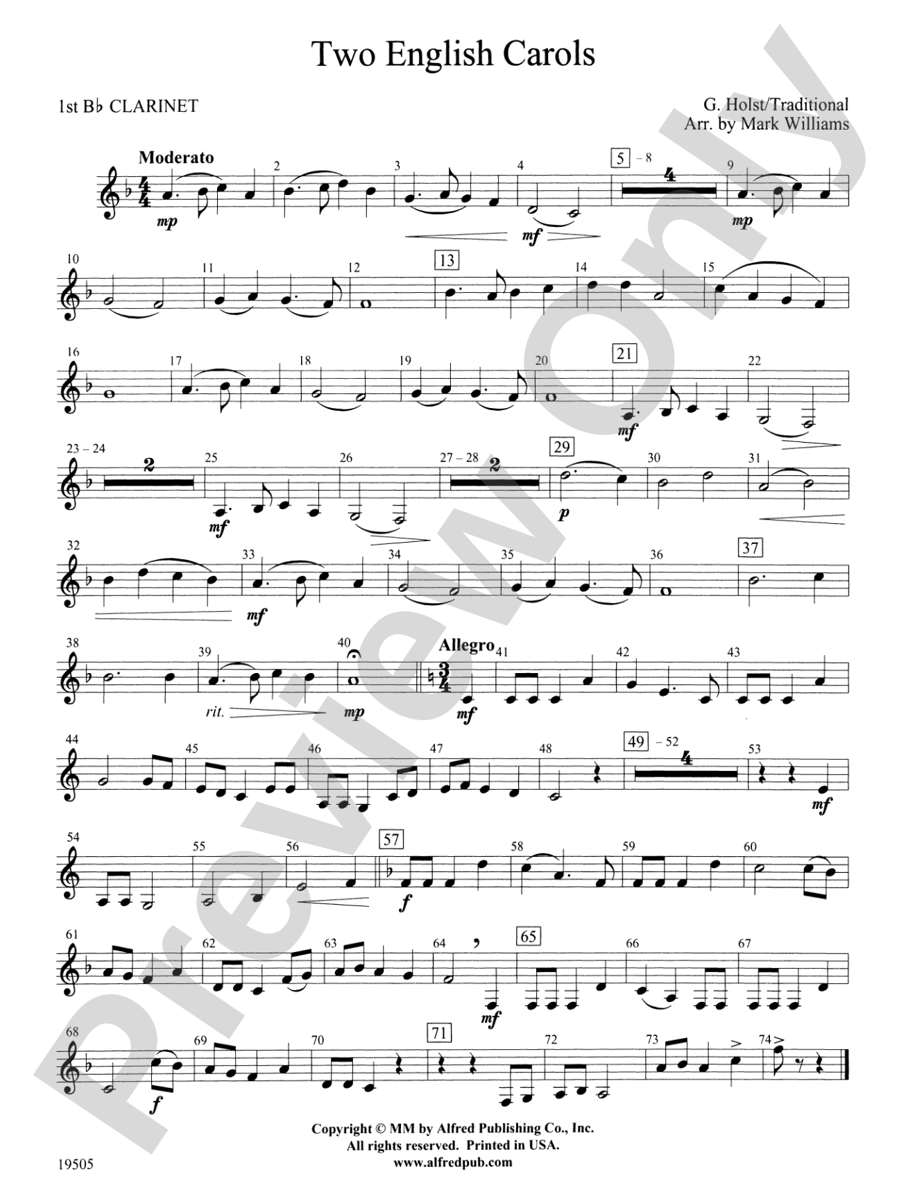 Two English Carols: 1st B-flat Clarinet