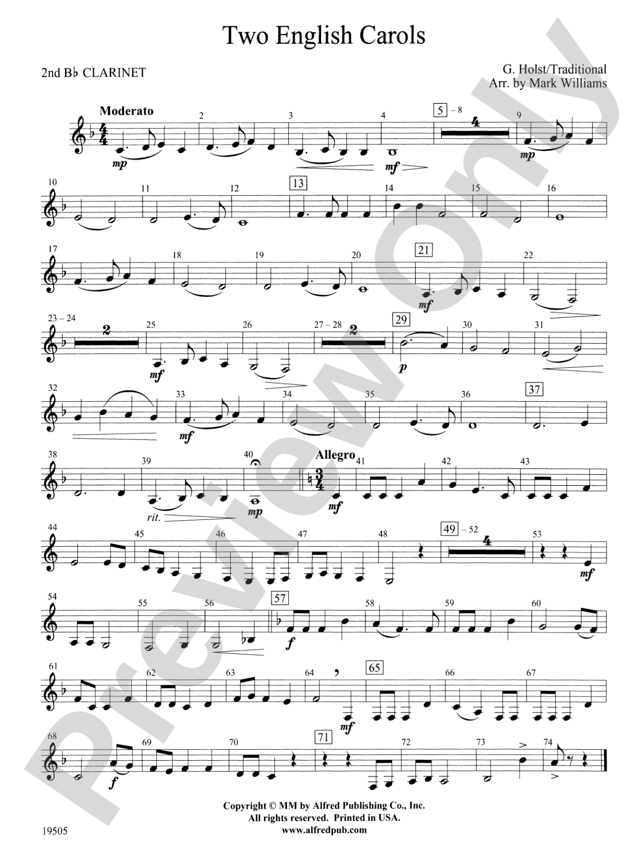 Two English Carols: 2nd B-flat Clarinet