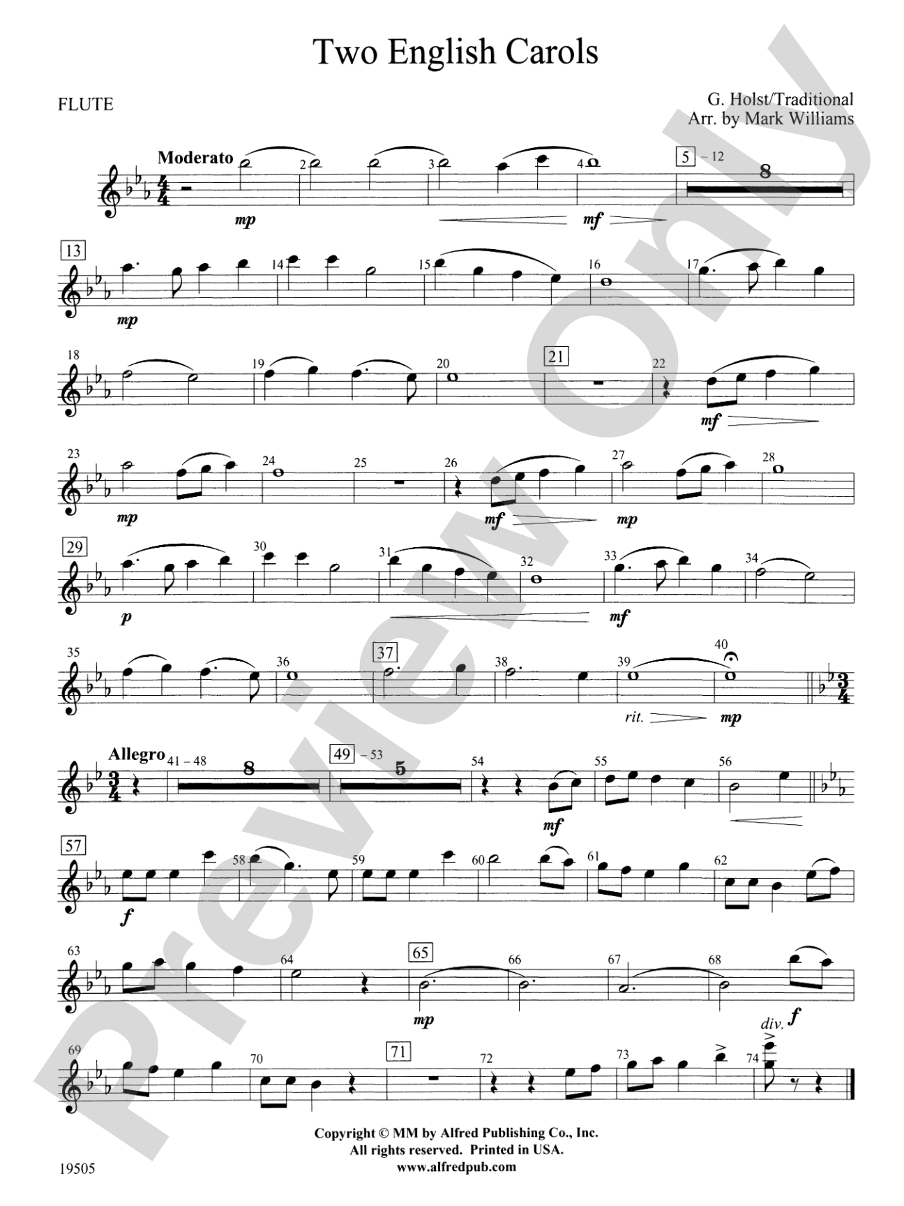 Two English Carols: Flute