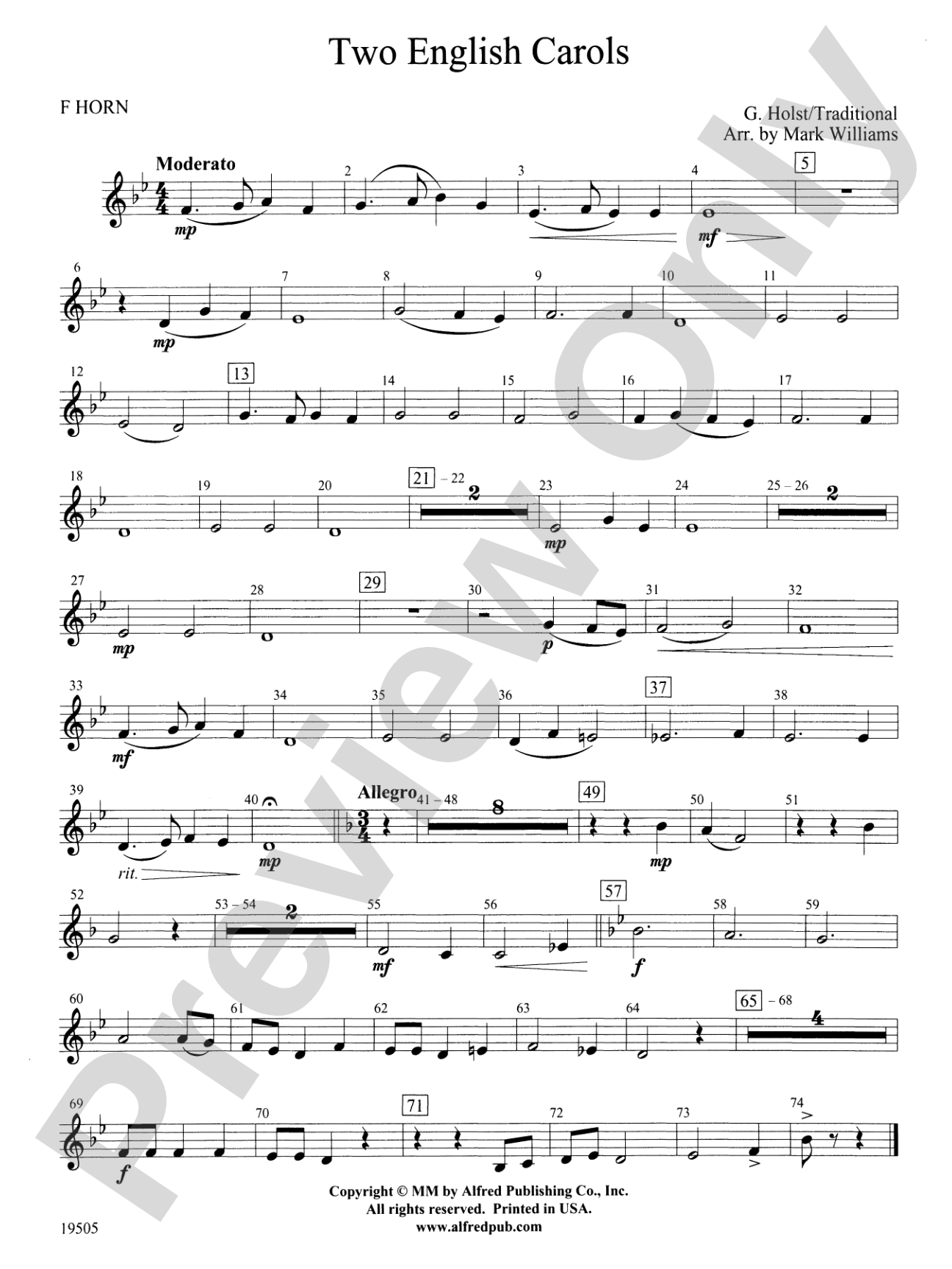 Two English Carols: 1st F Horn