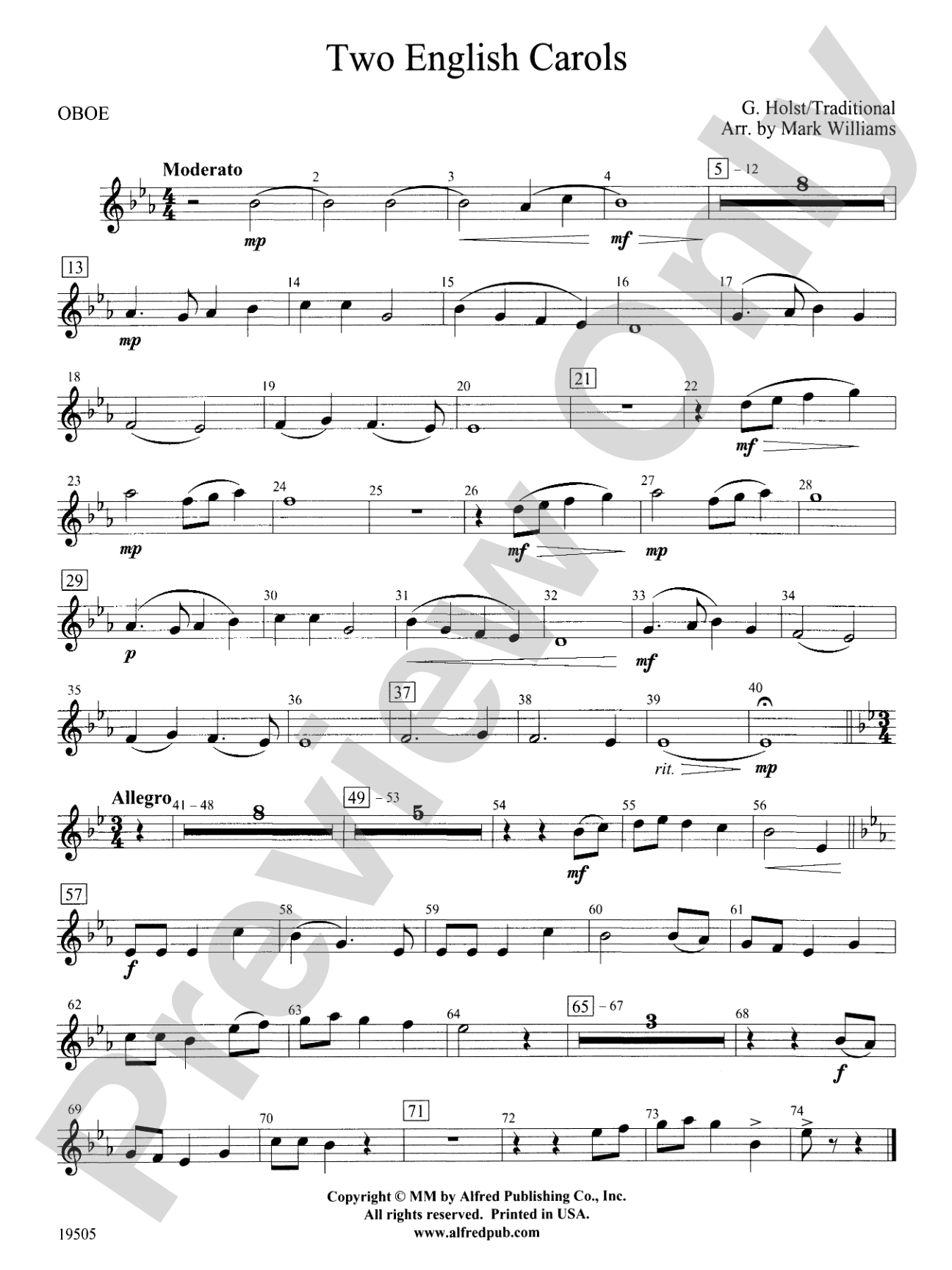 Two English Carols: Oboe