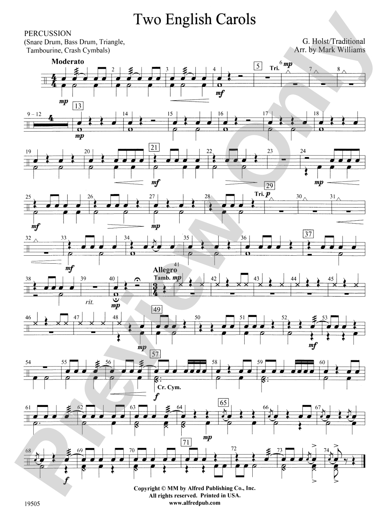 Two English Carols: 1st Percussion